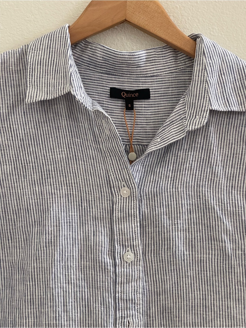 Quince NEW 100% European Linen Long Blue Sleeve Pinstripe Shirt Small Size Small - Picture 2 of 6